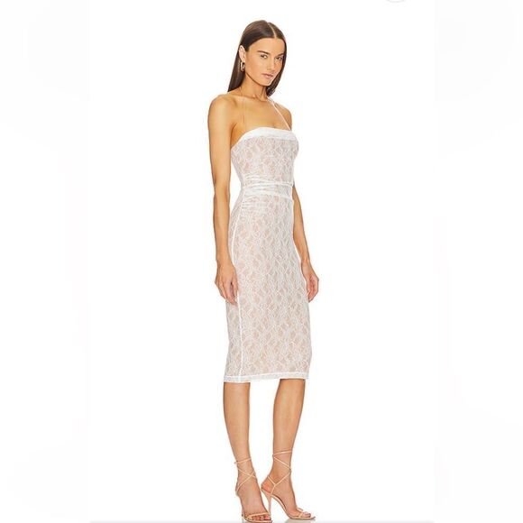 Michael Costello x Revolve Noa Midi Dress white lace stretch strapless $238 XXS - Picture 2 of 12